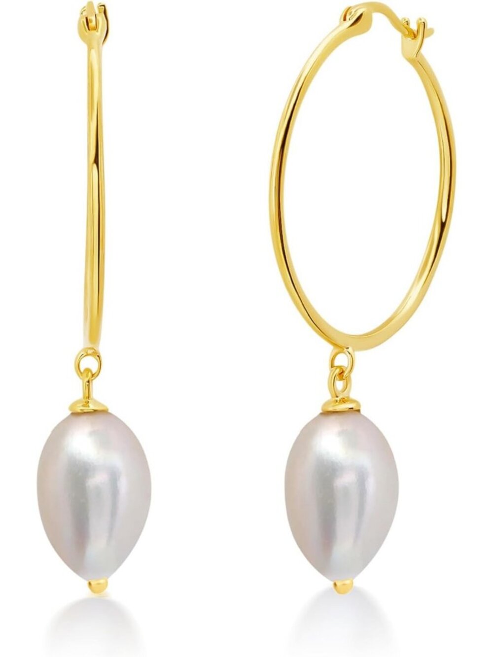 Elegant 18K Gold Vermeil Dangle Freshwater Pearl Hoop Earrings for Women